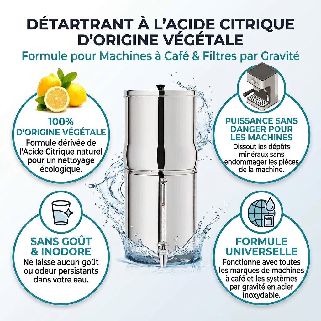 Détartrant Weeplow à l'acide citrique d'origine végétale, sans danger pour l'inox AISI 304