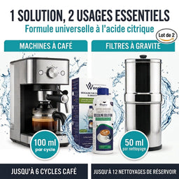 Détartrant Weeplow à double usage : cuve en acier inoxydable d'un filtre à gravité et machine à café