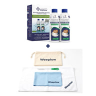 Pack Entretien Weeplow : chiffons en coton et microfibre, brosse de nettoyage et deux flacons de détartrant de 300 ml